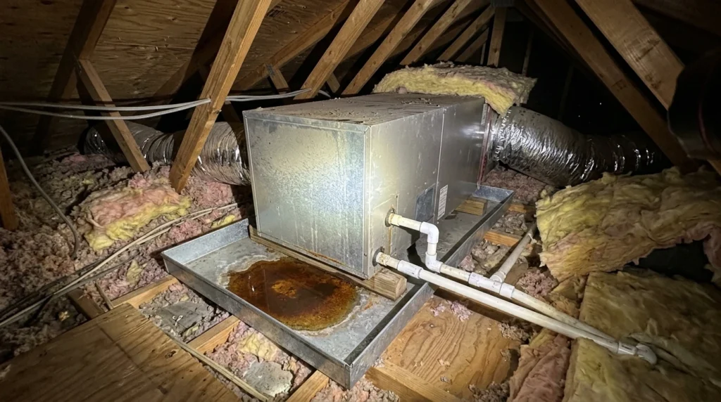 Water pooling in an AC drain pan in a Las Vegas attic