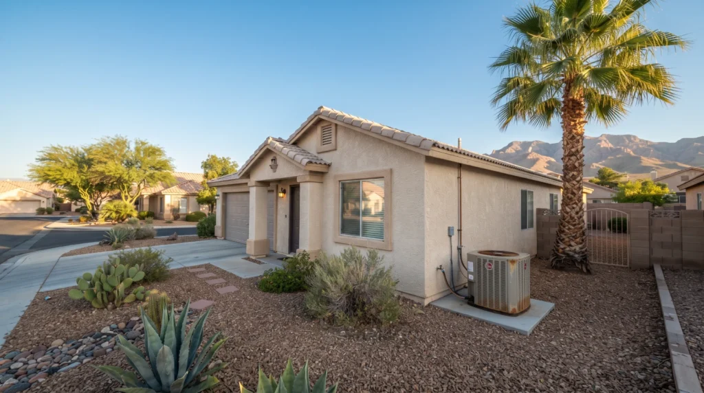 Single-story stucco home in Spring Valley, Las Vegas with its outdoor AC condenser