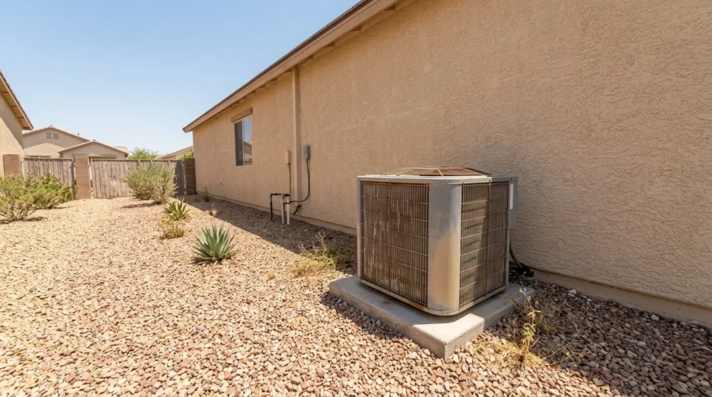AC condenser running in Las Vegas desert heat