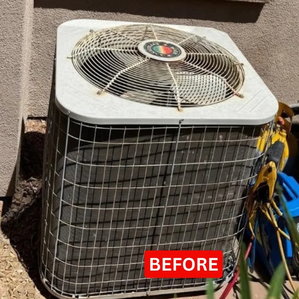 Aging AC condenser before replacement at a Las Vegas home
