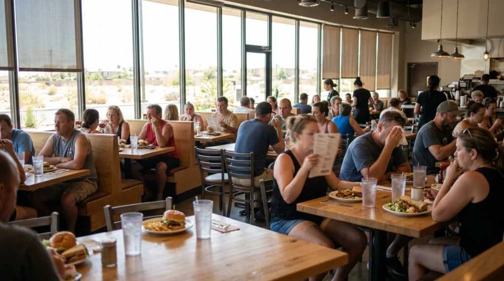 Hot restaurant dining room with a failing commercial AC