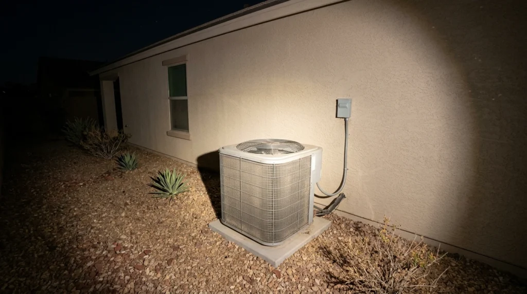 AC condenser running at night during an emergency call