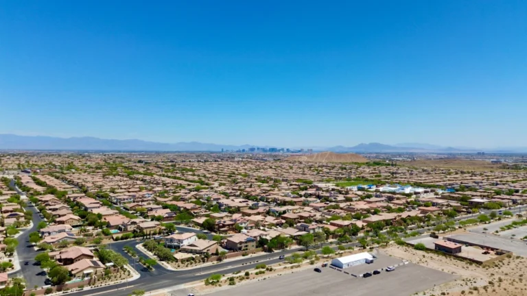 Aerial view of a newer Enterprise, NV neighborhood in southwest Las Vegas