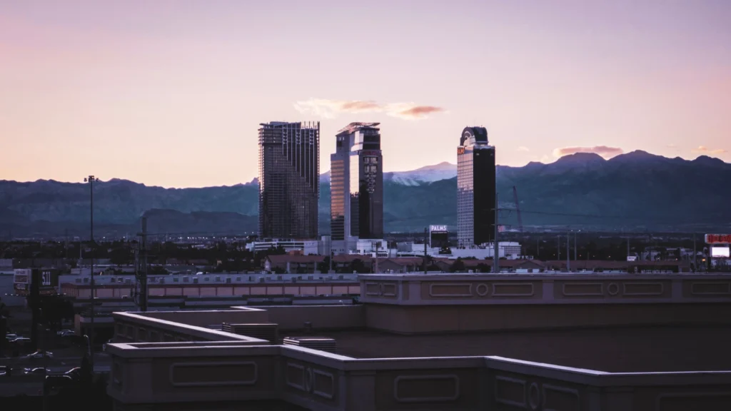 High-rise towers west of the Las Vegas Strip at dusk