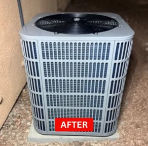 New AC condenser on its pad after installation in Las Vegas