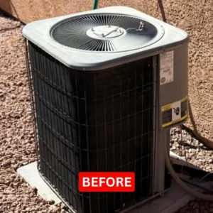 Old AC condenser before service at a Las Vegas home