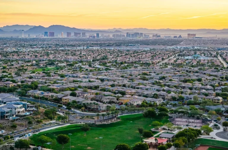 Aerial view of Summerlin homes and parks in Las Vegas, NV